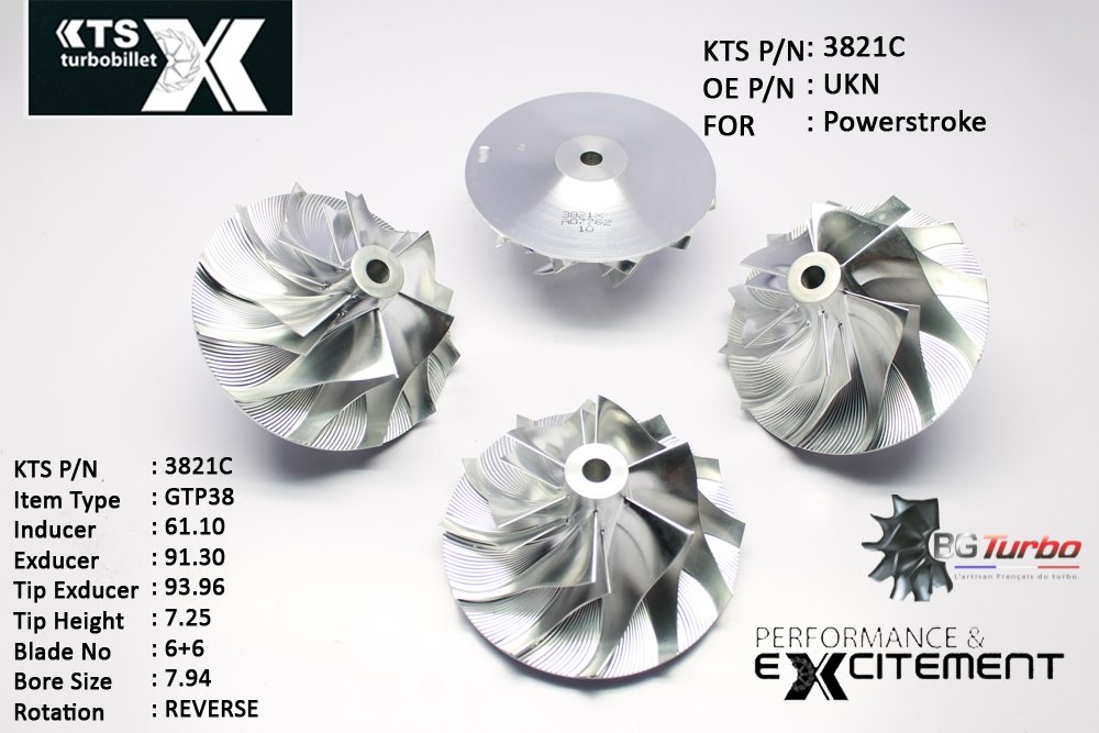 Turbo ROUE FORGÉE MFS PERFORMANCE - 6+6 PALES - INDUCER : 61,1 - EXDUCER : 91,3 - TYPE : GTP38ANGLE : 75° - ROTATION : Reverse - SUPER BACK : 5 - BORE SIZE : 7,94
